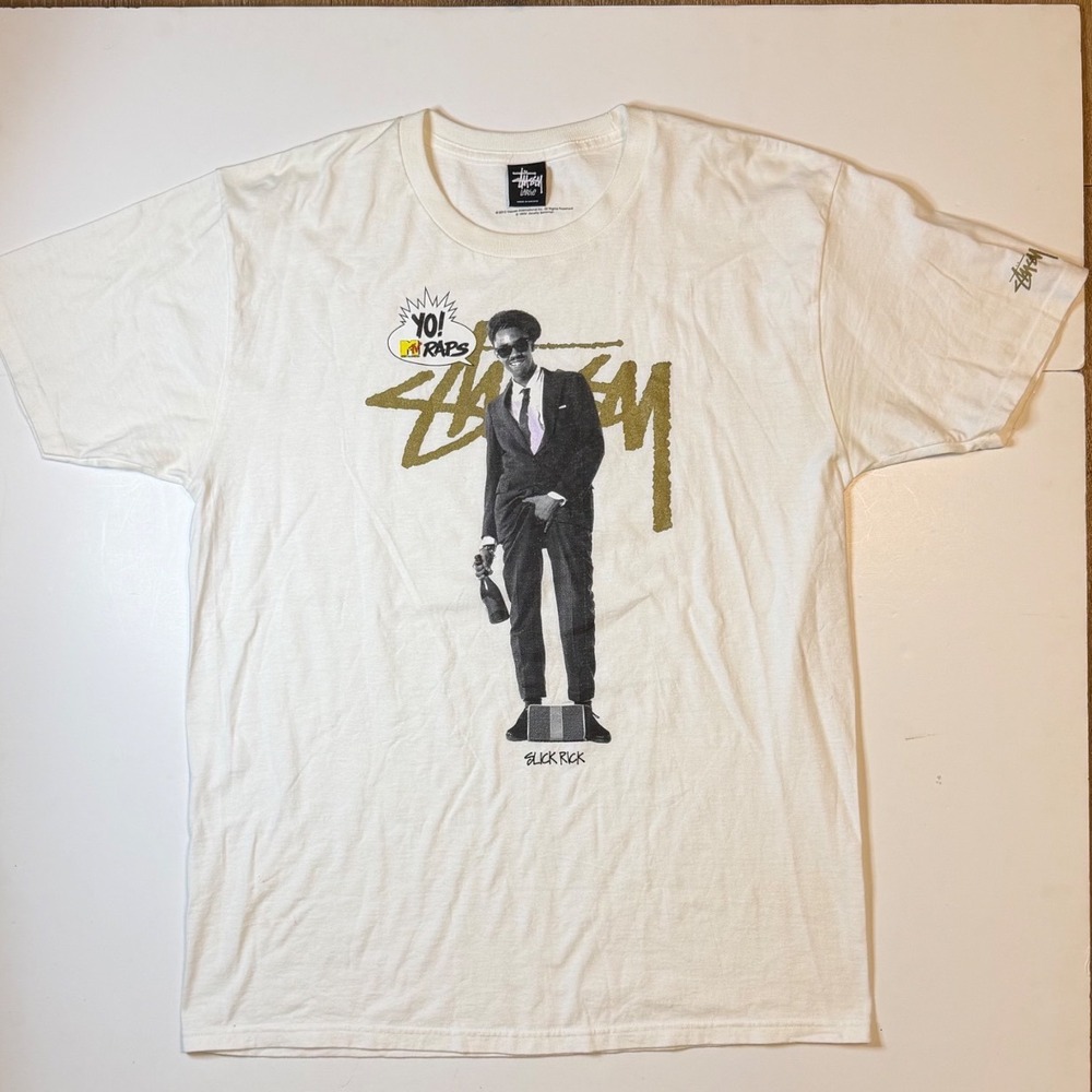 Stussy Yo MTV Raps Slick Rick Tshirt Mens L White Streetwear Rare Tee